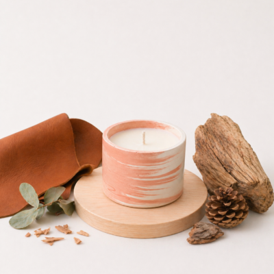 bougie cuir et bois