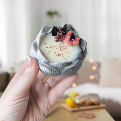 Bougie fleurie ardoise fleur de lotus