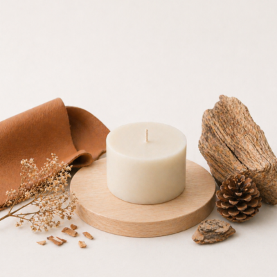 Recharge bougie cuir et bois